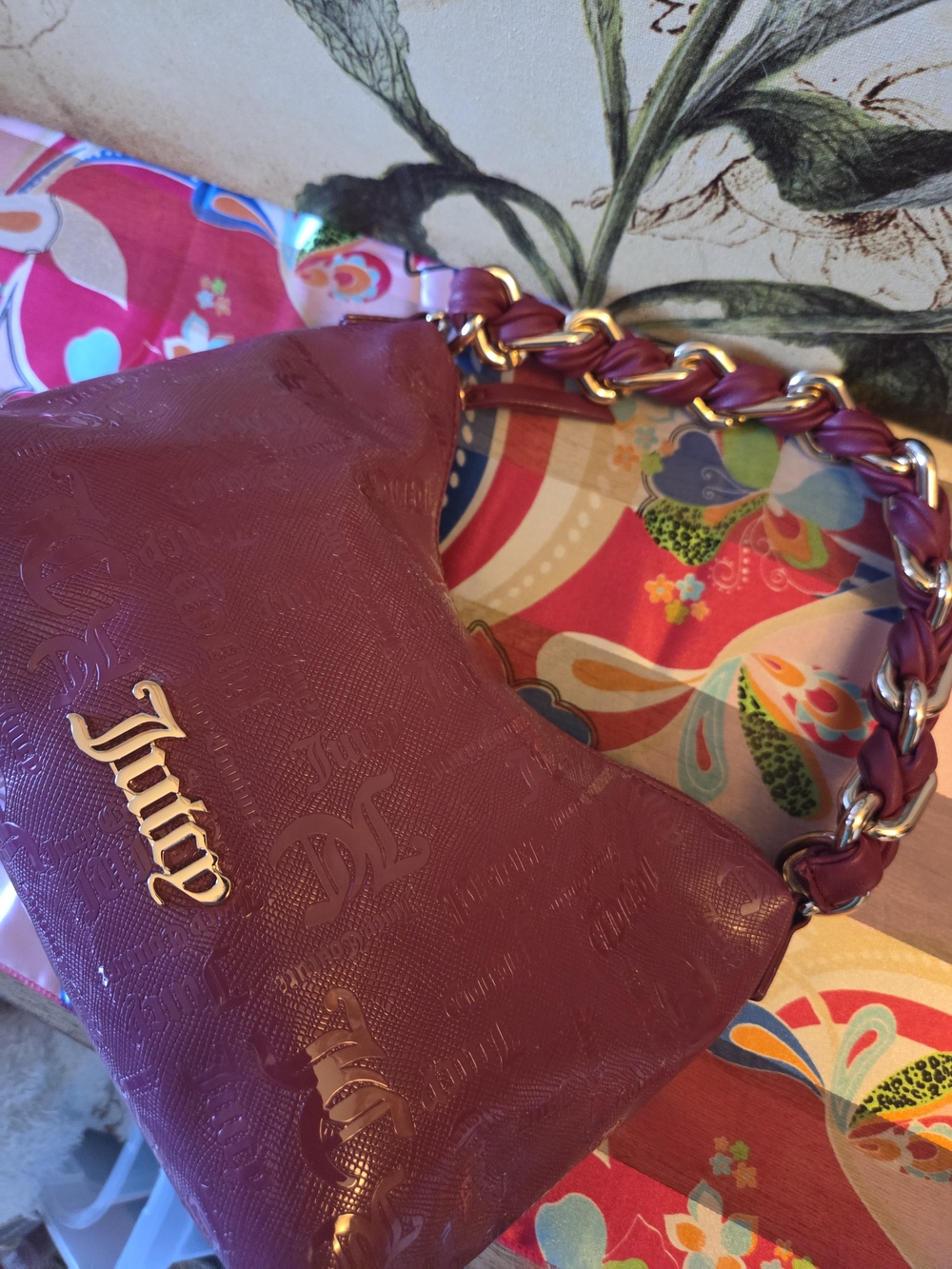 Juicy Couture Pink Fuchsia Gold Tone Chunky Braided Metal Handle Shoulder Bag - Picture 5 of 16